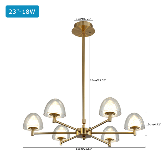 Mid Century Modern 9-Light LED Uplight Chandelier in Brass with Mushroom Shade for Dining Room Living Room