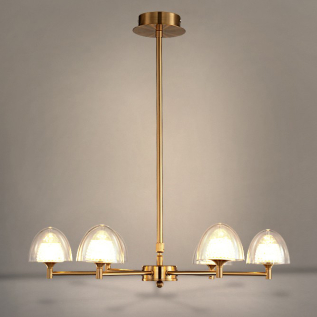 Mid Century Modern 9-Light LED Uplight Chandelier in Brass with Mushroom Shade for Dining Room Living Room