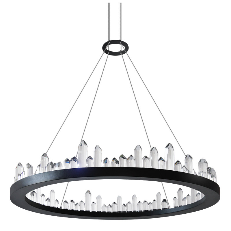 Modern Crystal Style 15 3/4" Wide LED Round Chandelier in Black with K9 Crystal Strips for Dining Room Bedroom or Living Room