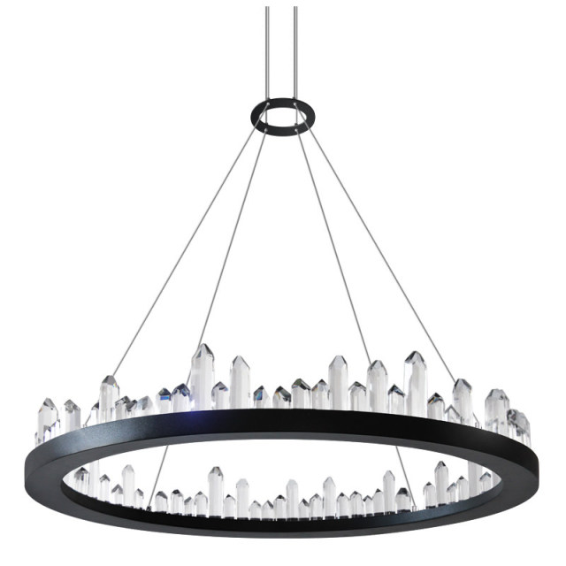 Modern Crystal Style 15 3/4&quot; Wide LED Round Chandelier in Black with K9 Crystal Strips for Dining Room Bedroom or Living Room