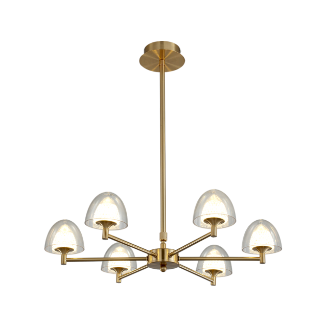 Mid Century Modern 9-Light LED Uplight Chandelier in Brass with Mushroom Shade for Dining Room Living Room