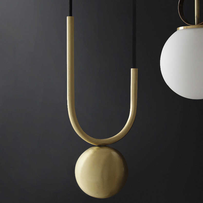 Mid-Century Modern Single Brass Corner Hanging Globe Nightstand Pendant Light for Bedroom Living Room Kitchen