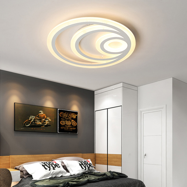 LED Contemporary Lighting 3 Rings Close to Ceiling Lighting Fixture in White for Bedroom Living Room