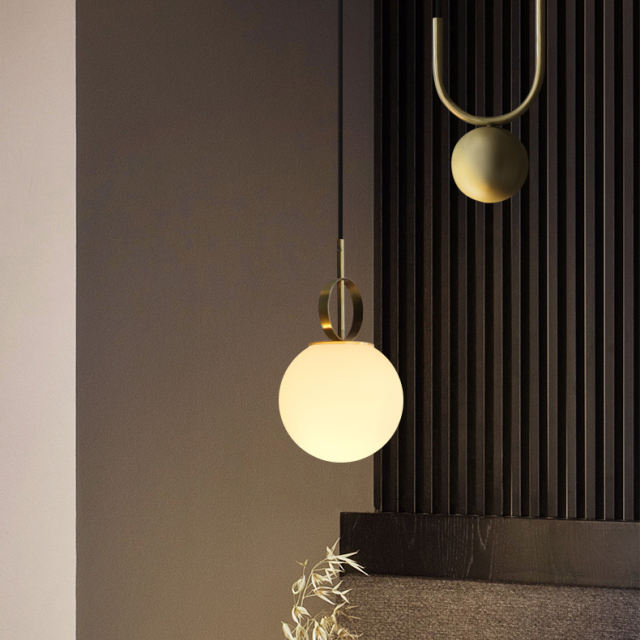 Mid-Century Modern 1 Light Brass Lifting Pendant Light with Opal Globes Hight Adjustable for Bar Restaurant Dining Room Lighting