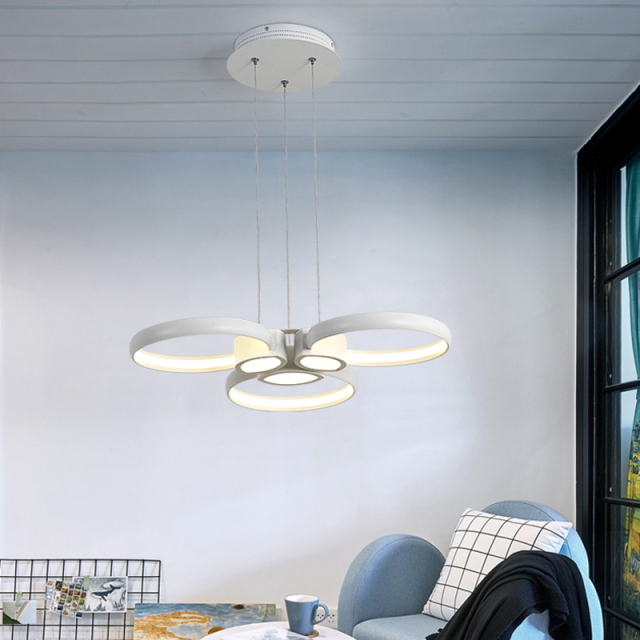 Modern White Three Rings LED Linear Chandelier for Long Dining Table Restaurant Lighting