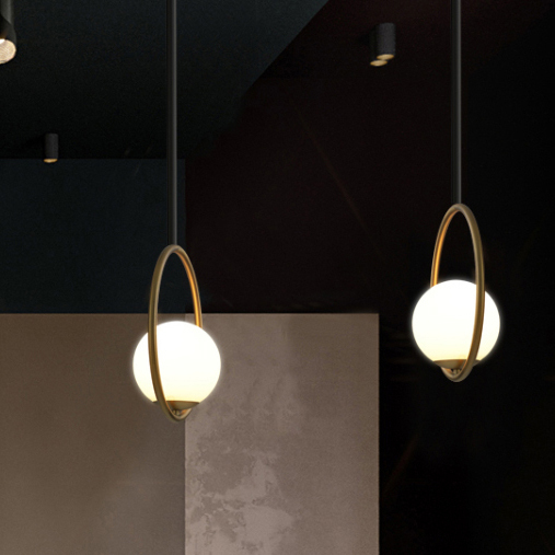 Modern Style 1 Light Brass Circle Ring Pendant Light with Hand-blown Glass Shade