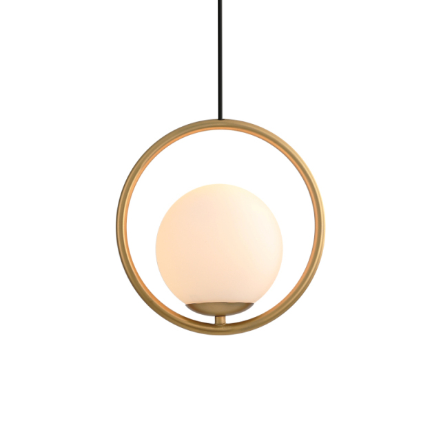 Modern Style 1 Light Brass Circle Ring Pendant Light with Hand-blown Glass Shade