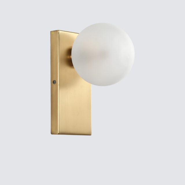 Mid Century Modern Rectangle Brass Wall Sconce with Opal Globe Shade