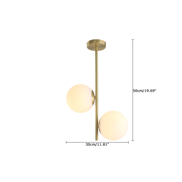 Mid Century Modern 2 Light Brass Pendant Light with Opal Hand-blown Glass Shade for Bedside Kitchen Restaurant Lighting