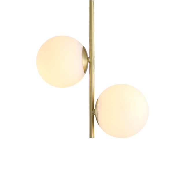 Mid Century Modern 2 Light Brass Pendant Light with Opal Hand-blown Glass Shade for Bedside Kitchen Restaurant Lighting