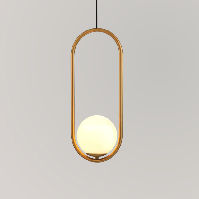 Modern Style 1 Light Brass Circle Ring Pendant Light with Hand-blown Glass Shade