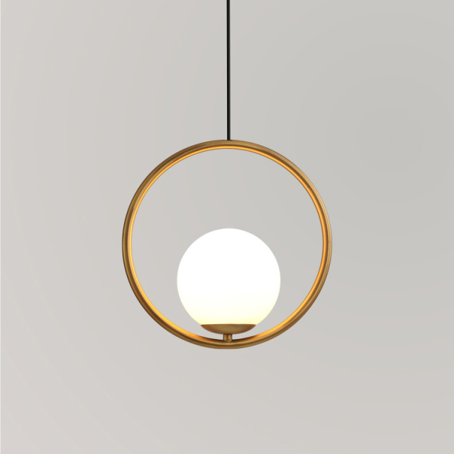 Modern Style 1 Light Brass Circle Ring Pendant Light with Hand-blown Glass Shade