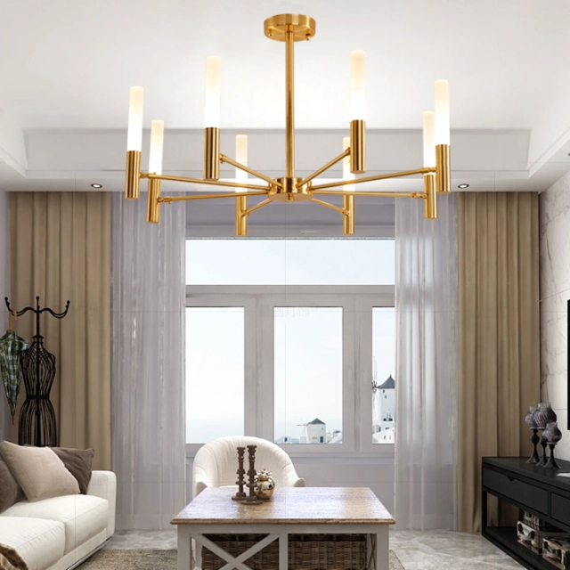 Modern Style 6/8 Light Frosted Glass Chandelier in Gold/Black for Dining Table Restaurant Bar Lighting