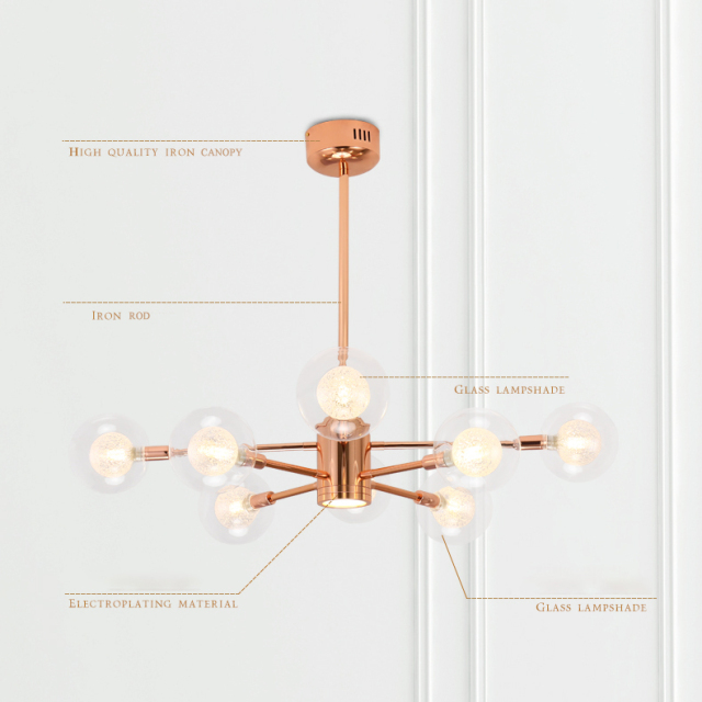 Modern Style Copper Sputnik Chandelier with Hand-blown Glass Globes