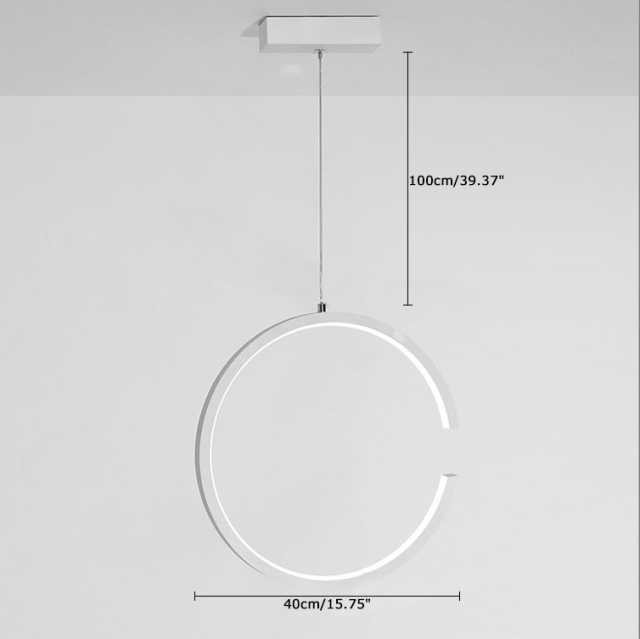 Modern LED Lighting 15.75&quot;W Ring Pendant Lamp in White/Black for Restaurant Bar