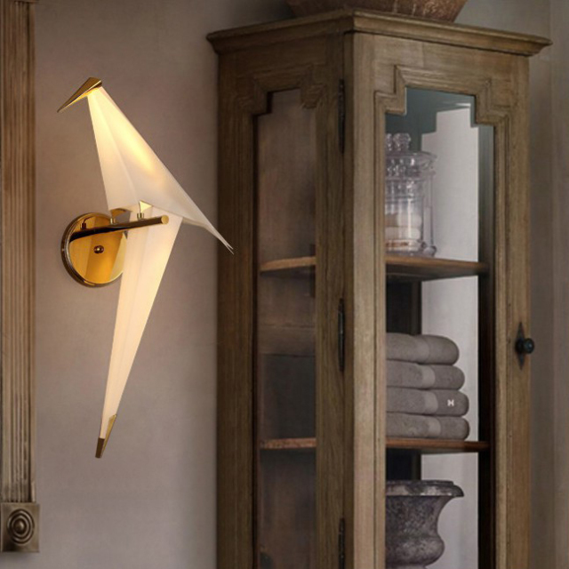 Modern Design Golden Crane Wall Sconce for Bedroom Living Room Restaurant Decor