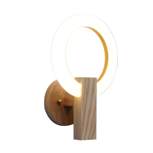 Modern LED Lighting Circle Wall Sconce with Wooden Holder Warm White