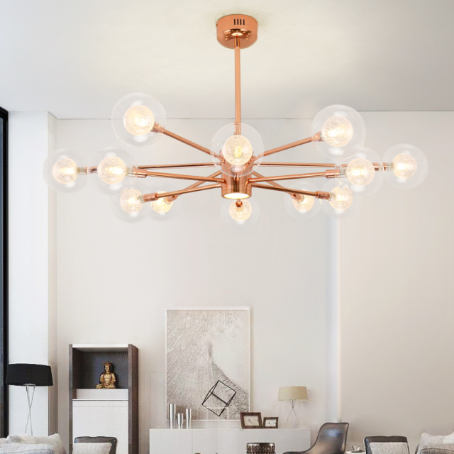 Modern Style Copper Sputnik Chandelier with Hand-blown Glass Globes