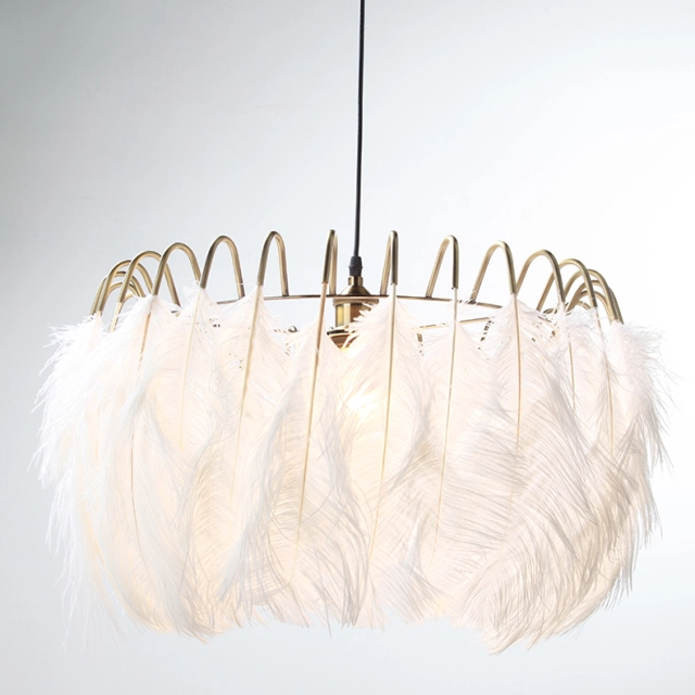 Northern Lighting 1 Light Feather Chandelier in Brass for Bedroom Living Room