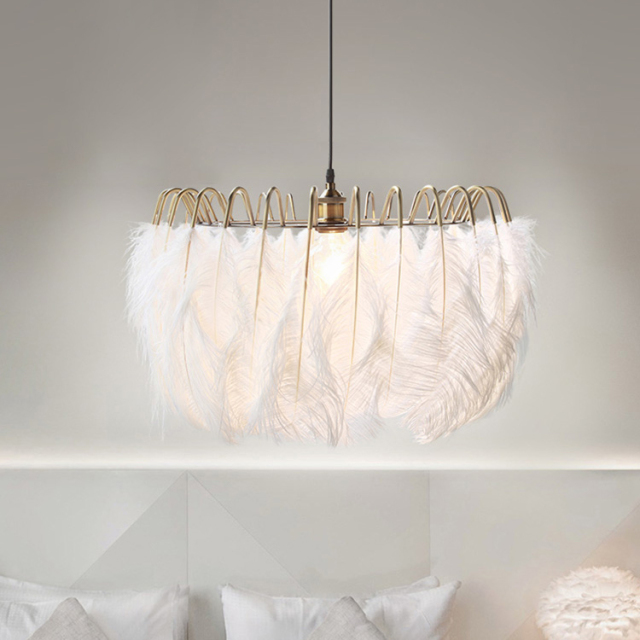 Northern Lighting 1 Light Feather Chandelier in Brass for Bedroom Living Room
