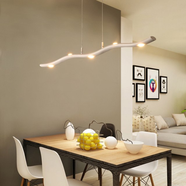 Modern Style LED 15W Wavy Linear Chandelier in White for Kitchen Island Dining Table Lighting