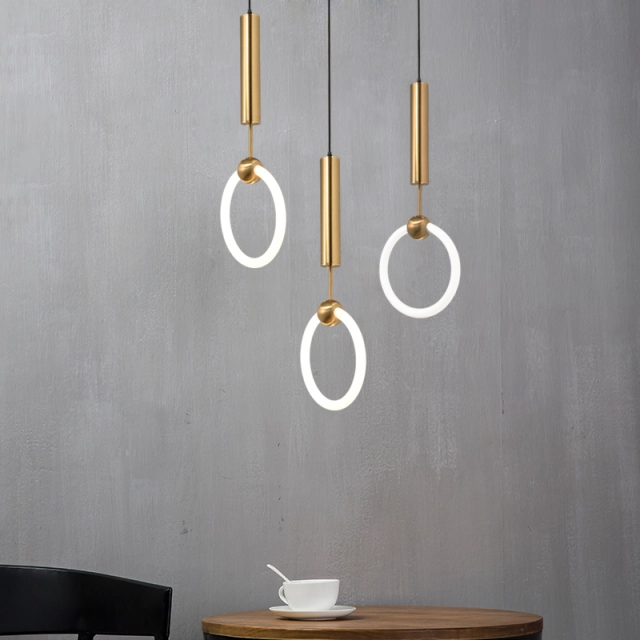 Modern LED Lighting 11.81&quot;W Ring Hanging Pendant in Gold for Bedside Restaurant Showcase Lighting