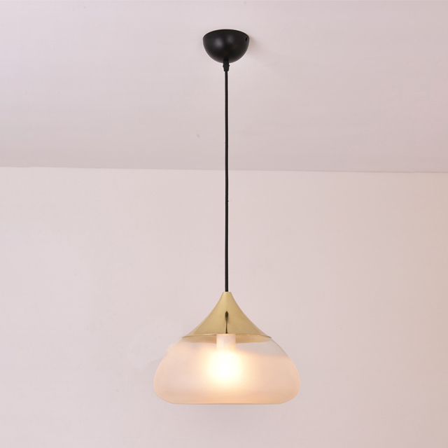 Modern Style 1 Light Frosted Glass Pendant Lamp with Golden Holder for Kitchen Island Dinging Room Restaurant