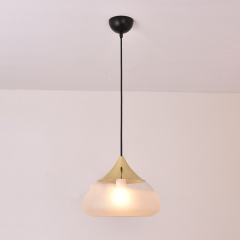 Modern Style 1 Light Frosted Glass Pendant Lamp with Golden Holder for Kitchen Island Dinging Room Restaurant