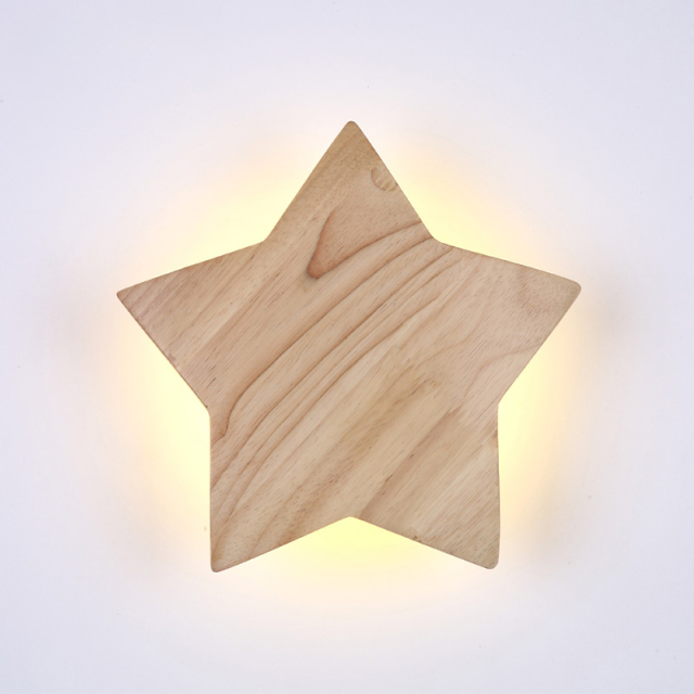 Modern LED Lighting Wooden Star Shaped Wall Lamp for Kid's Room Lighting