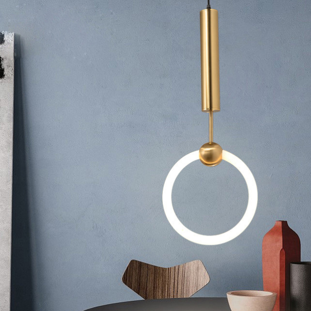 Modern LED Lighting 11.81&quot;W Ring Hanging Pendant in Gold for Bedside Restaurant Showcase Lighting