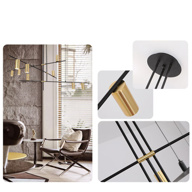 Mid Century Modern 3/9 Light Suspension Chandelier in Black and Gold for Foyer Living Room or Dining Room