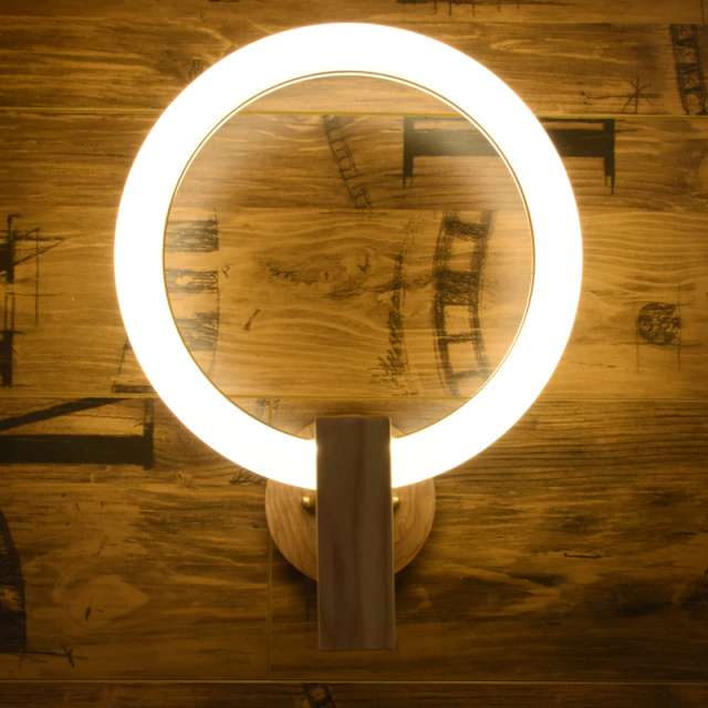 Modern LED Lighting Circle Wall Sconce with Wooden Holder Warm White