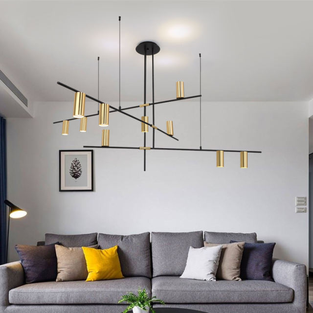 Mid Century Modern 3/9 Light Suspension Chandelier in Black and Gold for Foyer Living Room or Dining Room