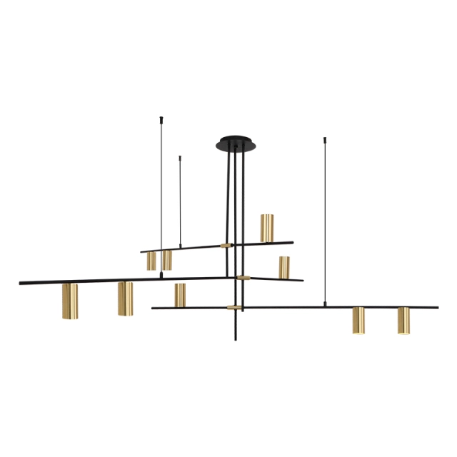 Mid Century Modern 3/9 Light Suspension Chandelier in Black and Gold for Foyer Living Room or Dining Room