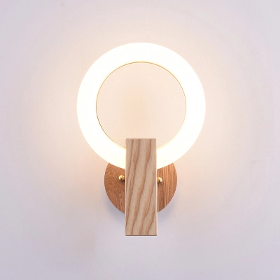 Modern LED Lighting Circle Wall Sconce with Wooden Holder Warm White