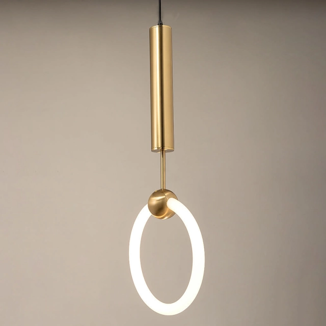 Modern LED Lighting 11.81&quot;W Ring Hanging Pendant in Gold for Bedside Restaurant Showcase Lighting