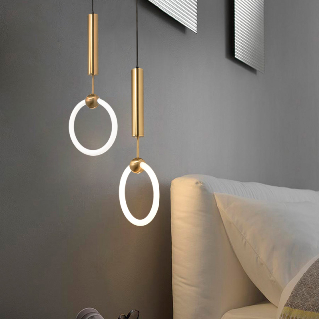 Modern LED Lighting 11.81&quot;W Ring Hanging Pendant in Gold for Bedside Restaurant Showcase Lighting
