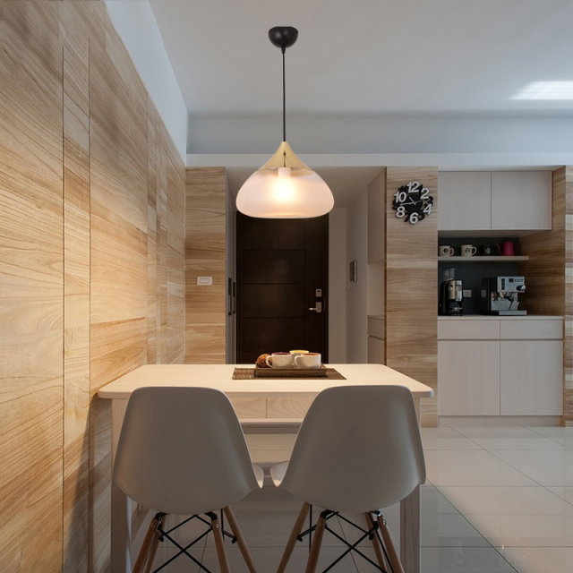 Modern Style 1 Light Frosted Glass Pendant Lamp with Golden Holder for Kitchen Island Dinging Room Restaurant