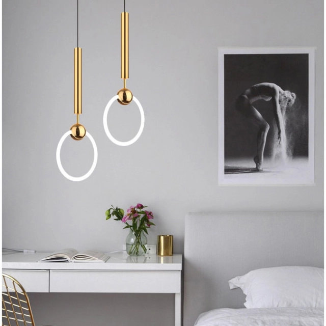 Modern LED Lighting 11.81&quot;W Ring Hanging Pendant in Gold for Bedside Restaurant Showcase Lighting