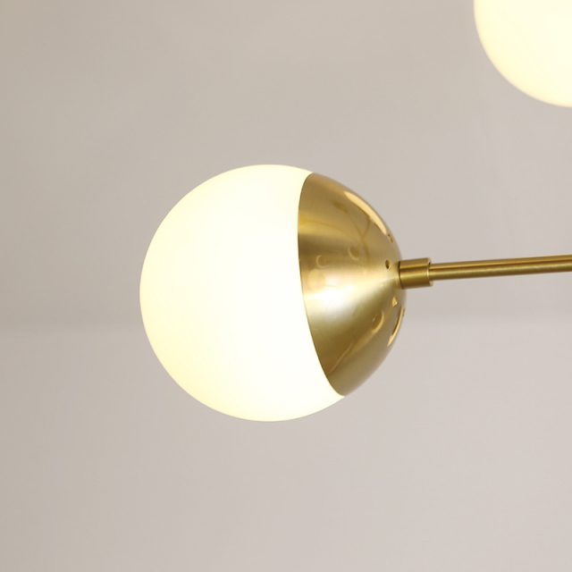 Mid Century Modern 8/10 Light Brass Chandelier with Opal Globes for Dinging Table Living Room Restaurant