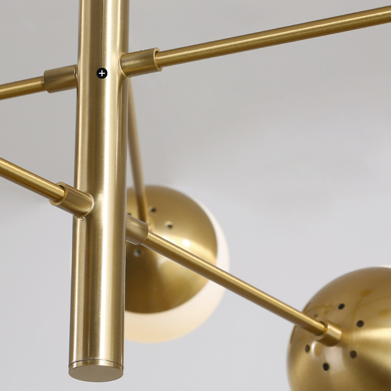 Mid Century Modern 8/10 Light Brass Chandelier with Opal Globes for Dinging Table Living Room Restaurant
