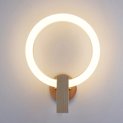 Modern LED Lighting Circle Wall Sconce with Wooden Holder Warm White