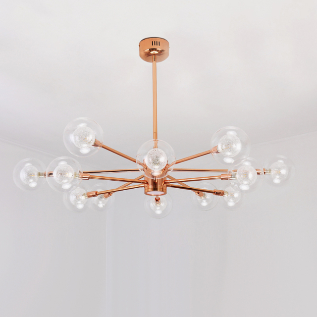 Modern Style Copper Sputnik Chandelier with Hand-blown Glass Globes