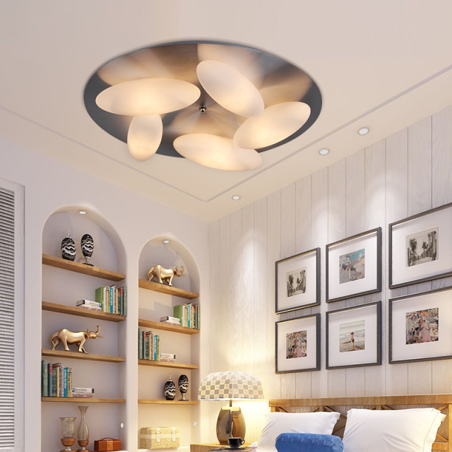 Modern Style Beige Eggs Ceiling Light with Chrome Canopy for Living Room Bedroom Restaurant