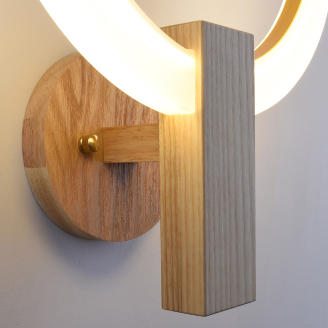 Modern LED Lighting Circle Wall Sconce with Wooden Holder Warm White