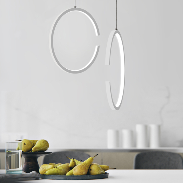 Modern LED Lighting 15.75&quot;W Ring Pendant Lamp in White/Black for Restaurant Bar