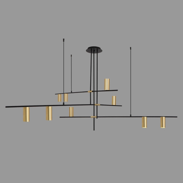 Mid Century Modern 3/9 Light Suspension Chandelier in Black and Gold for Foyer Living Room or Dining Room