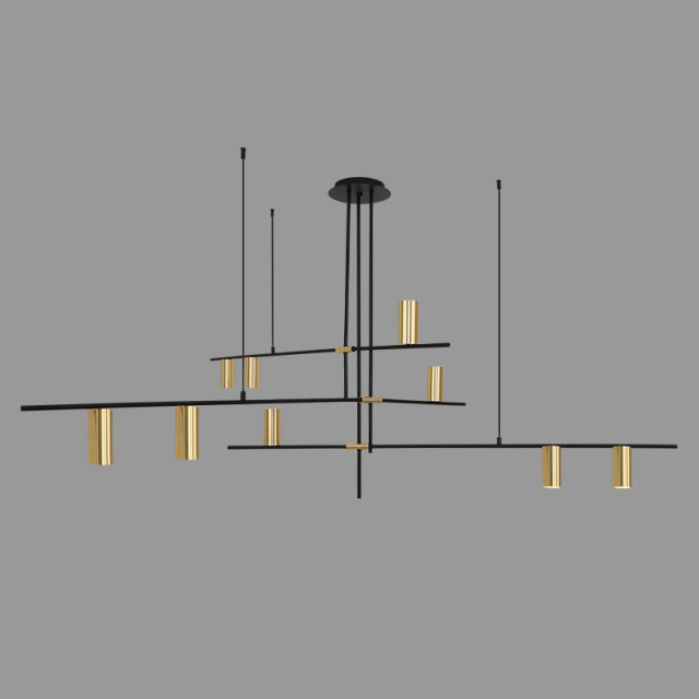 Mid Century Modern 3/9 Light Suspension Chandelier in Black and Gold for Foyer Living Room or Dining Room