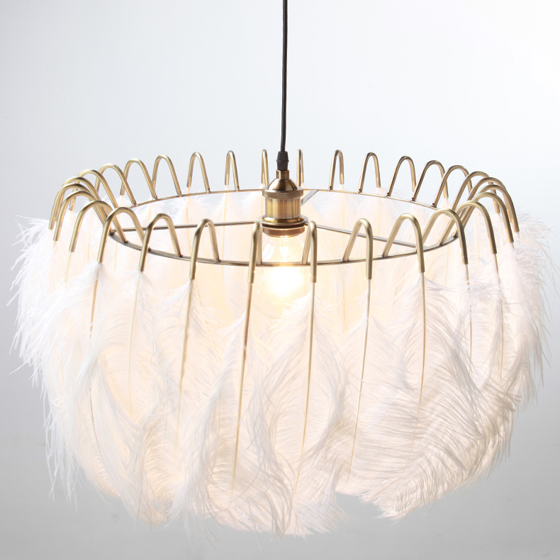 Northern Lighting 1 Light Feather Chandelier in Brass for Bedroom Living Room