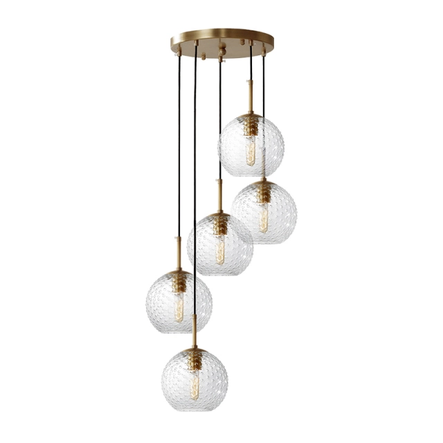 Modern Style 3/5 Light Hanging Pendant Light with Hammer Glass Shade